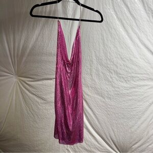 Windsor Pink Chainmail Cowl Neck Backless Dress